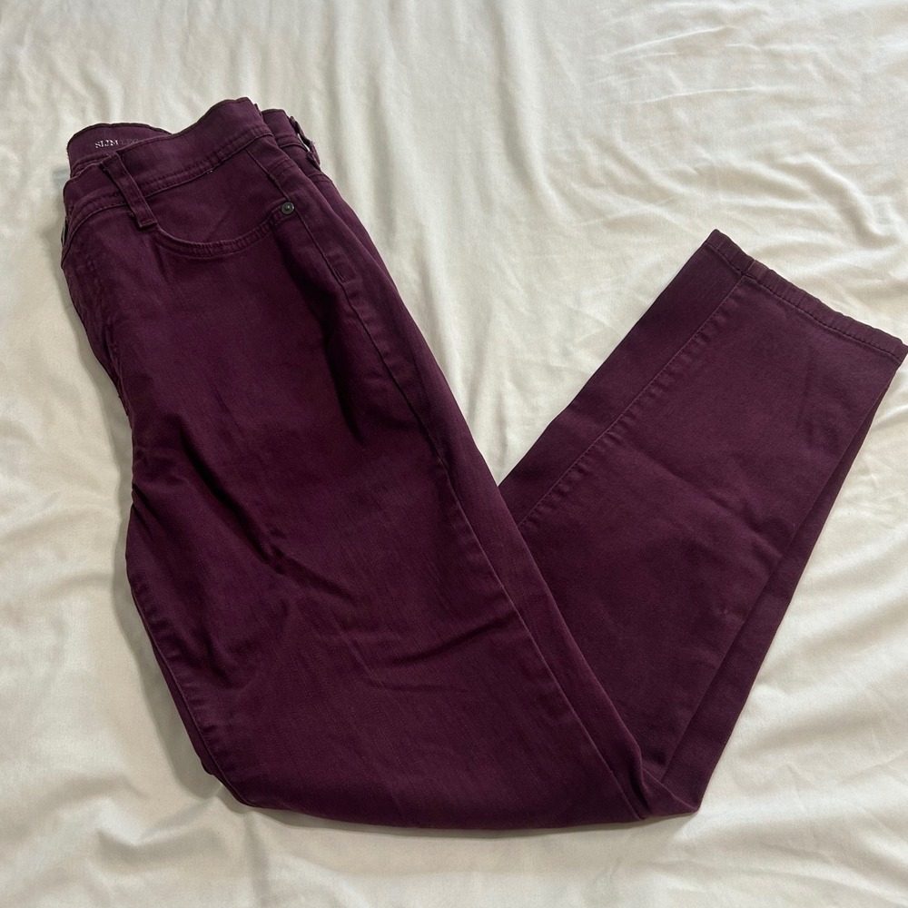 Style & Co Slim Leg Pants Plum Burgundy Petite 4P Stretch Five Pocket Trousers